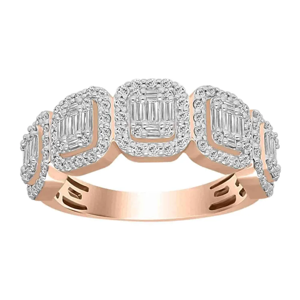 LADIES RING 1 CT ROUND/BAGUETTE DIAMOND 14K ROSE GOLD