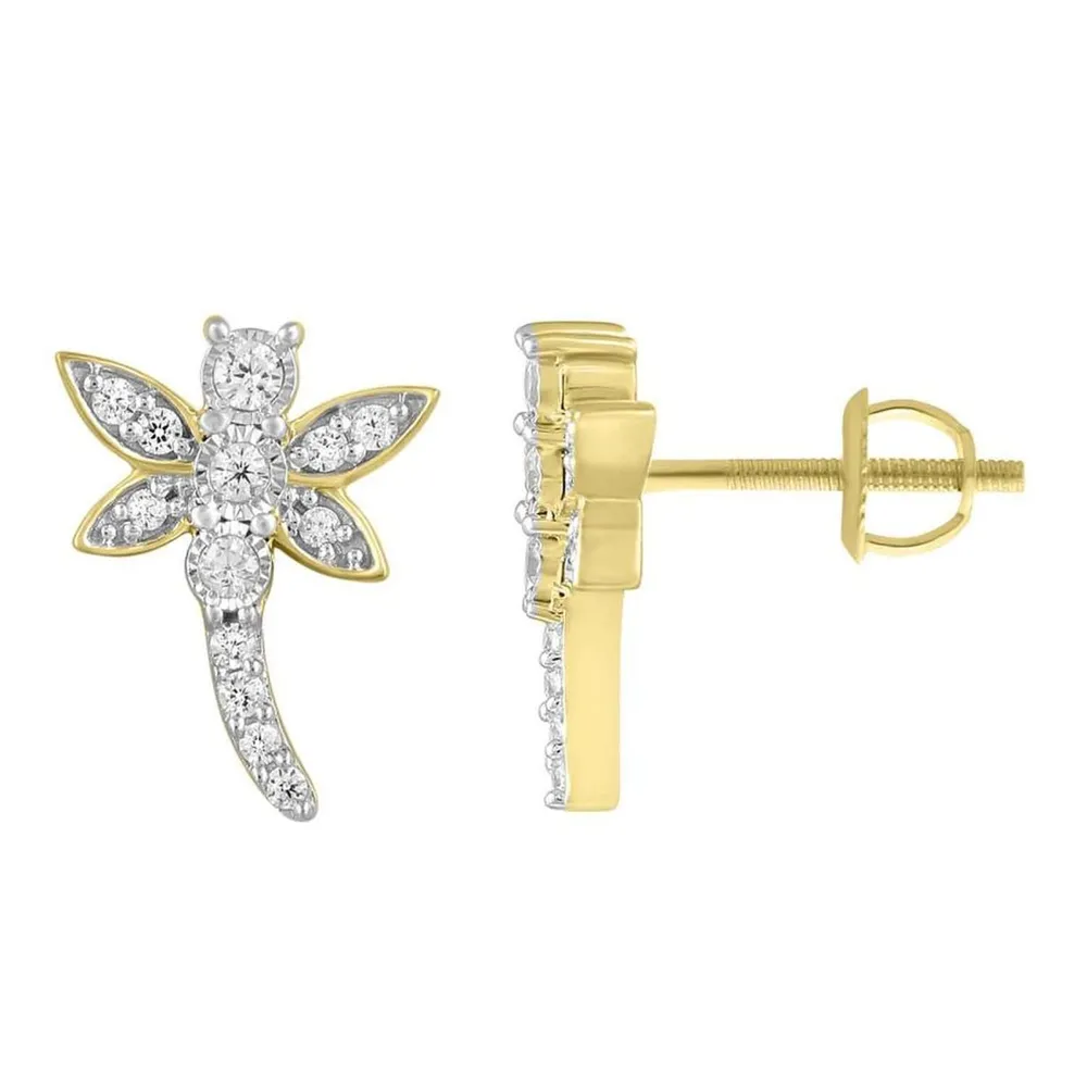 UNISEX EARRINGS 1/5 CT ROUND DIAMOND 10K YELLOW GOLD