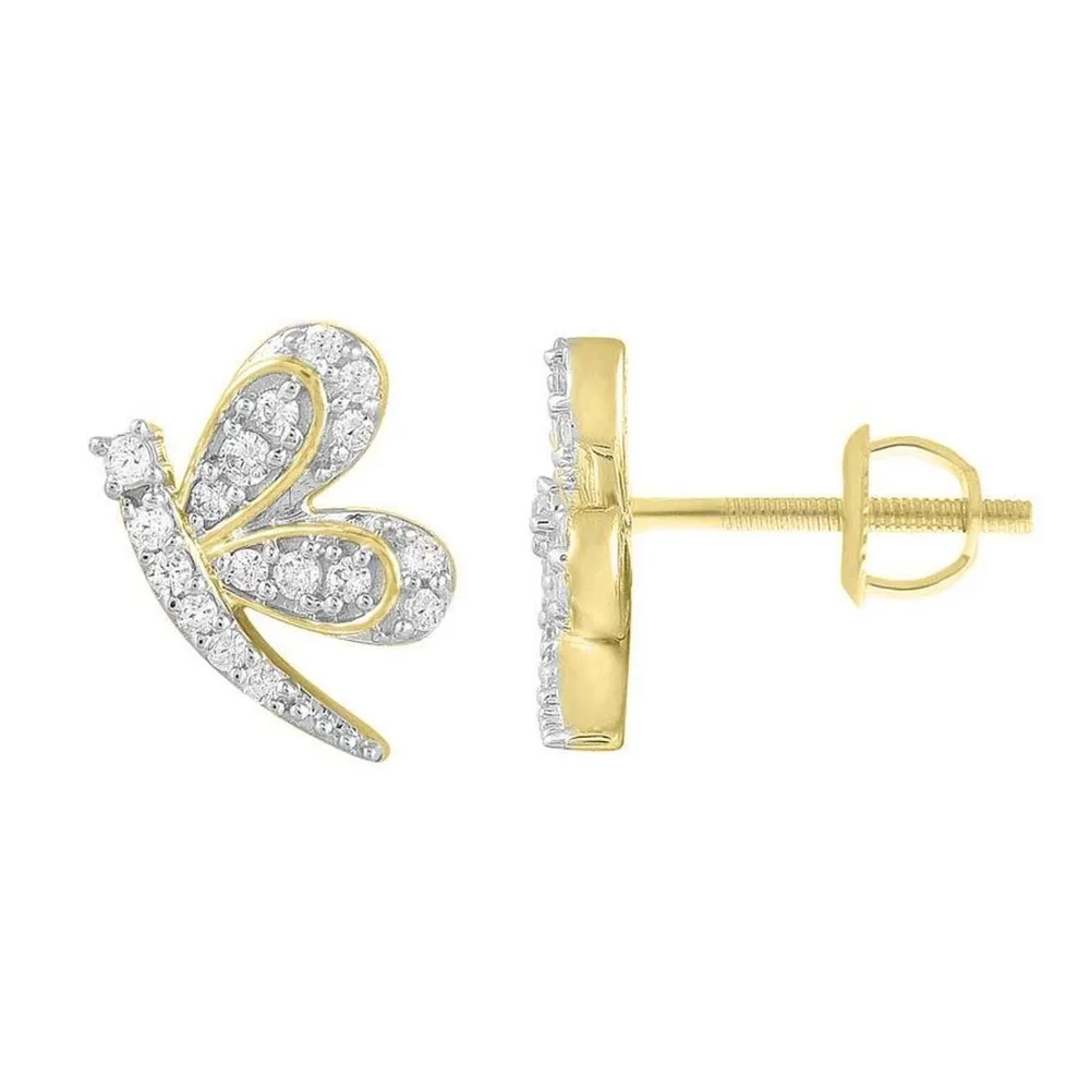 UNISEX EARRINGS 1/5 CT ROUND DIAMOND 10K YELLOW GOLD