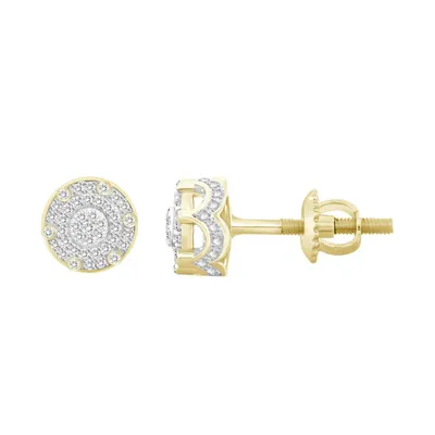 UNISEX EARRINGS 1/4 CT ROUND DIAMOND SS YELLOW GOLD