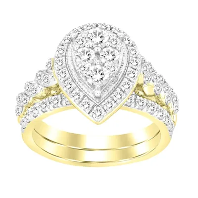 LADIES BRIDAL RING SET 1 1/2 CT ROUND DIAMOND 14K YELLOW GOLD