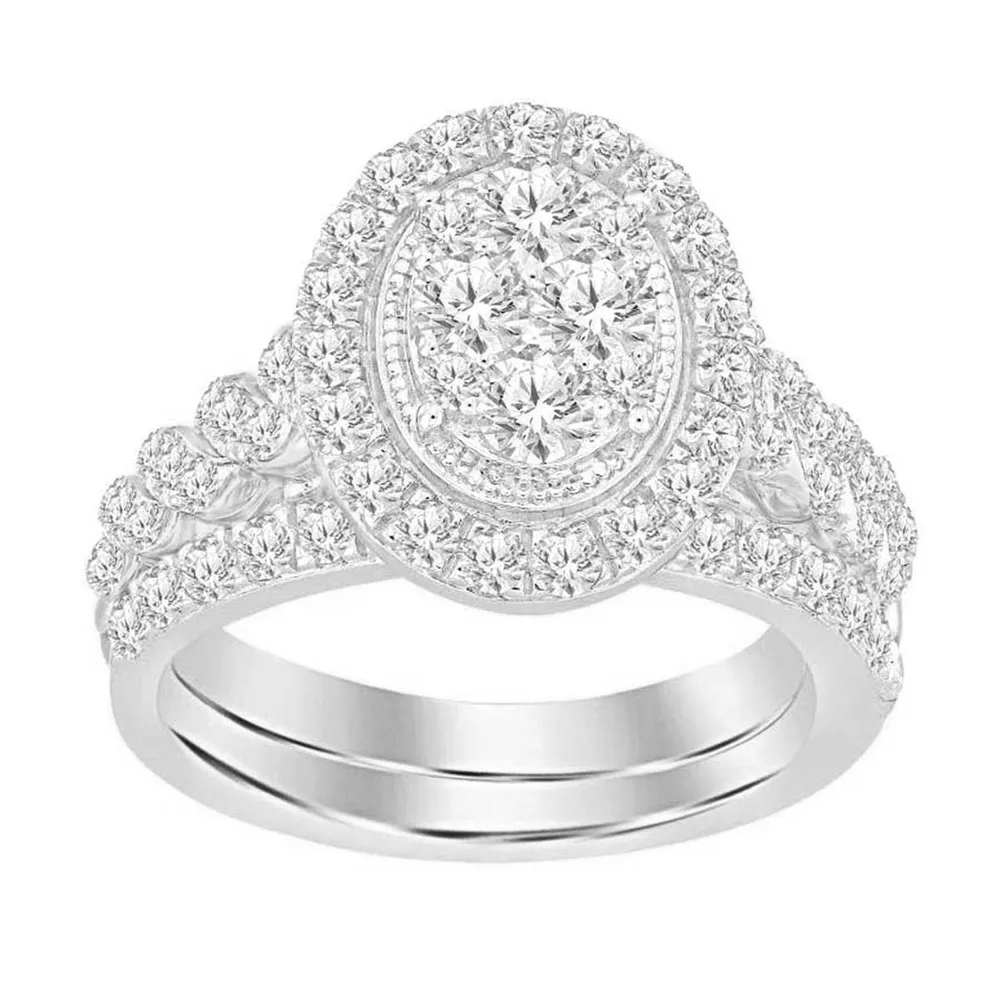 LADIES BRIDAL RING SET 1 1/2 CT ROUND DIAMOND 14K WHITE GOLD