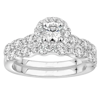 LADIES BRIDAL RING SET 1 1/2 CT ROUND DIAMOND 14K WHITE GOLD(CENTER STONE 3/8