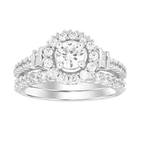 LADIES BRIDAL RING SET 1 5/8 CT ROUND/BAGUETTE DIAMOND 14K GOLD(CENTER STONE 1/2