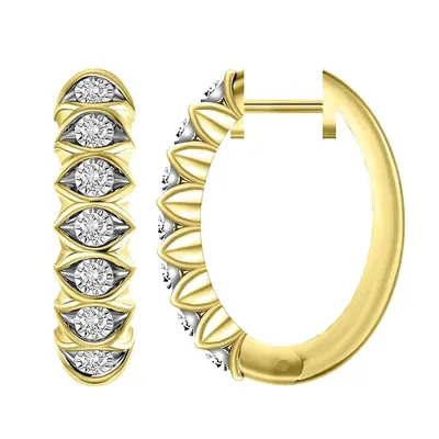 LADIES HOOP EARRING 1/2 CT ROUND DIAMOND 10K YELLOW GOLD