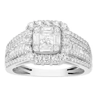 LADIES RING 1 1/4 CT ROUND/BAGUETTE/PRINCESS DIAMOND 14K WHITE GOLD