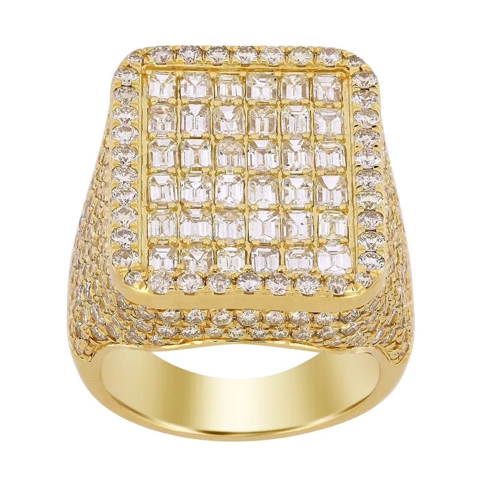 MEN’S RING 7 1/3 CT ROUND/EMRALD DIAMOND 14K YELLOW GOLD