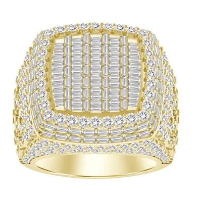 MEN’S RING 6 CT ROUND DIAMOND/BAGUETTE 14K YELLOW GOLD