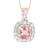 LADIES PENDANT 1/4 CT ROUND/CUSHION/PEACH MORGANITE DIAMOND 10K ROSE GOLD (CENTER – 7/8)