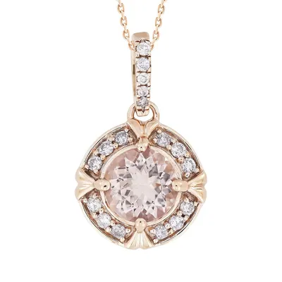 LADIES PENDANT 1/ CT ROUND/PEACH MORGANITE DIAMOND 10K ROSE GOLD (CENTER – 1 1