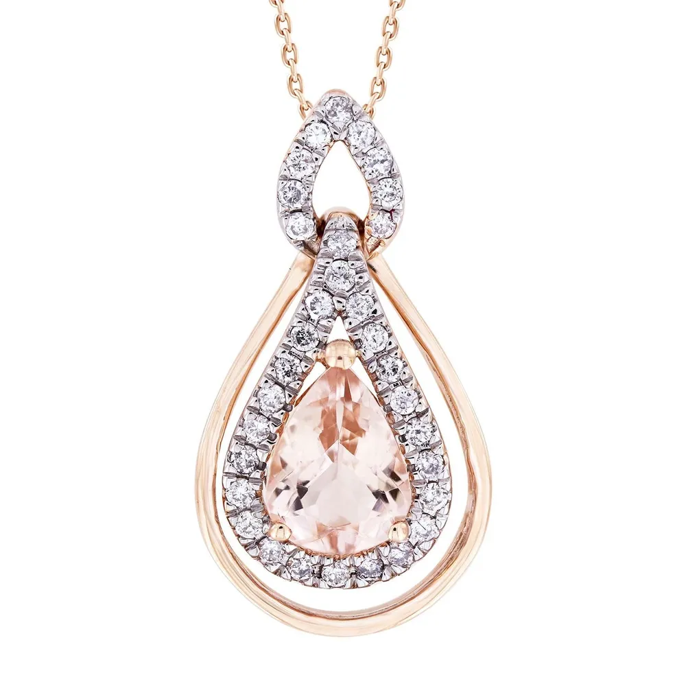 LADIES PENDANT 1/ CT ROUND/PEAR/PEACH MORGANITE DIAMOND 10K ROSE GOLD (CENTER – 7/8