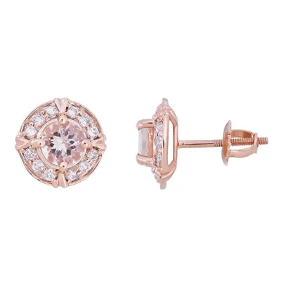 LADIES EARRING 1/3 CT ROUND/PEACH MORGANITE DIAMOND 10K ROSE GOLD (CENTER