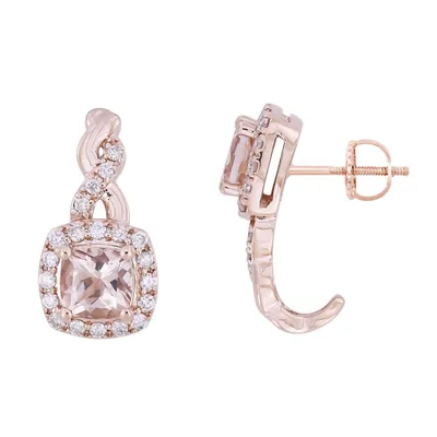 LADIES EARRING 1/3 CT ROUND/CUSHION/PEACH MORGANITE DIAMOND 10K ROSE GOLD (CENTER – 1)