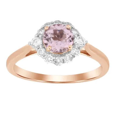 LADIES RING / CT ROUND/PEACH MORGANITE DIAMOND 10K ROSE GOLD(CENTER