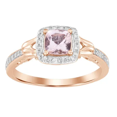 LADIES RING 1/ CT ROUND/CUSHION/PEACH MORGANITE DIAMOND 10K ROSE GOLD(CENTER-1