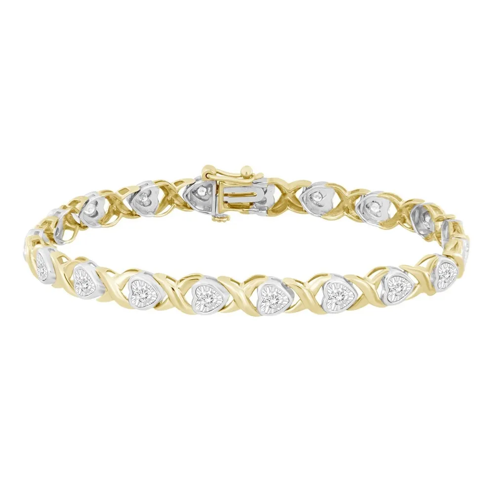 LADIES BRACELET 1/2 CT ROUND DIAMOND SILVER YELLOW PLATING