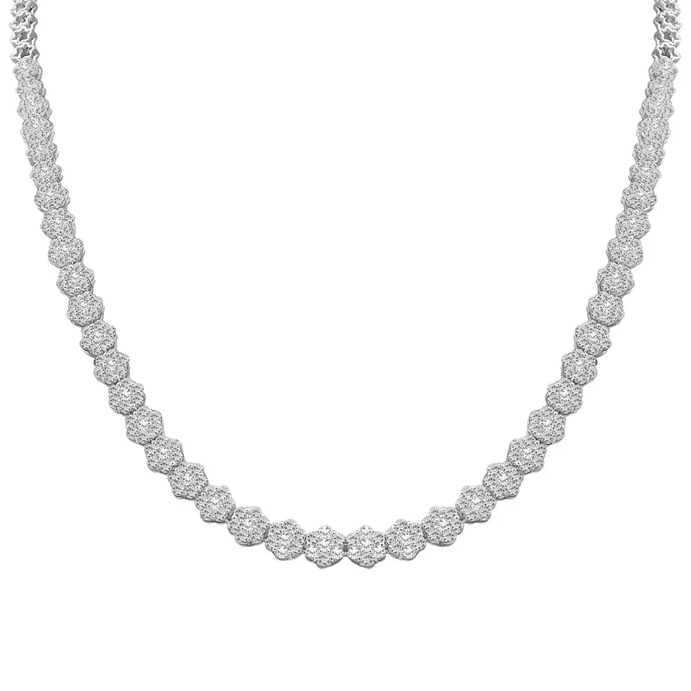 LADIES NECKLACE 7 CT ROUND DIAMOND 14K WHITE GOLD