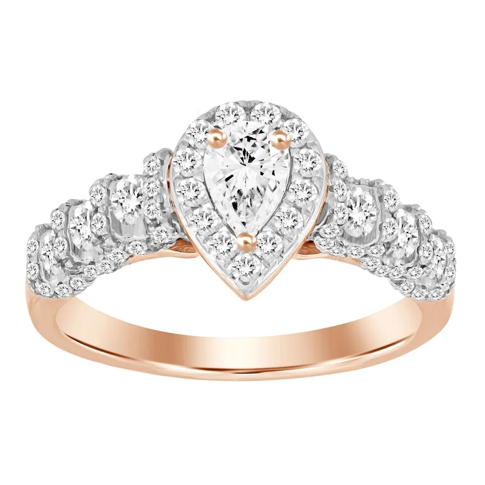 LADIES SEMI MOUNT RING 3/4 CT ROUND/PEAR DIAMOND 14K ROSE GOLD (SI QUALITY)