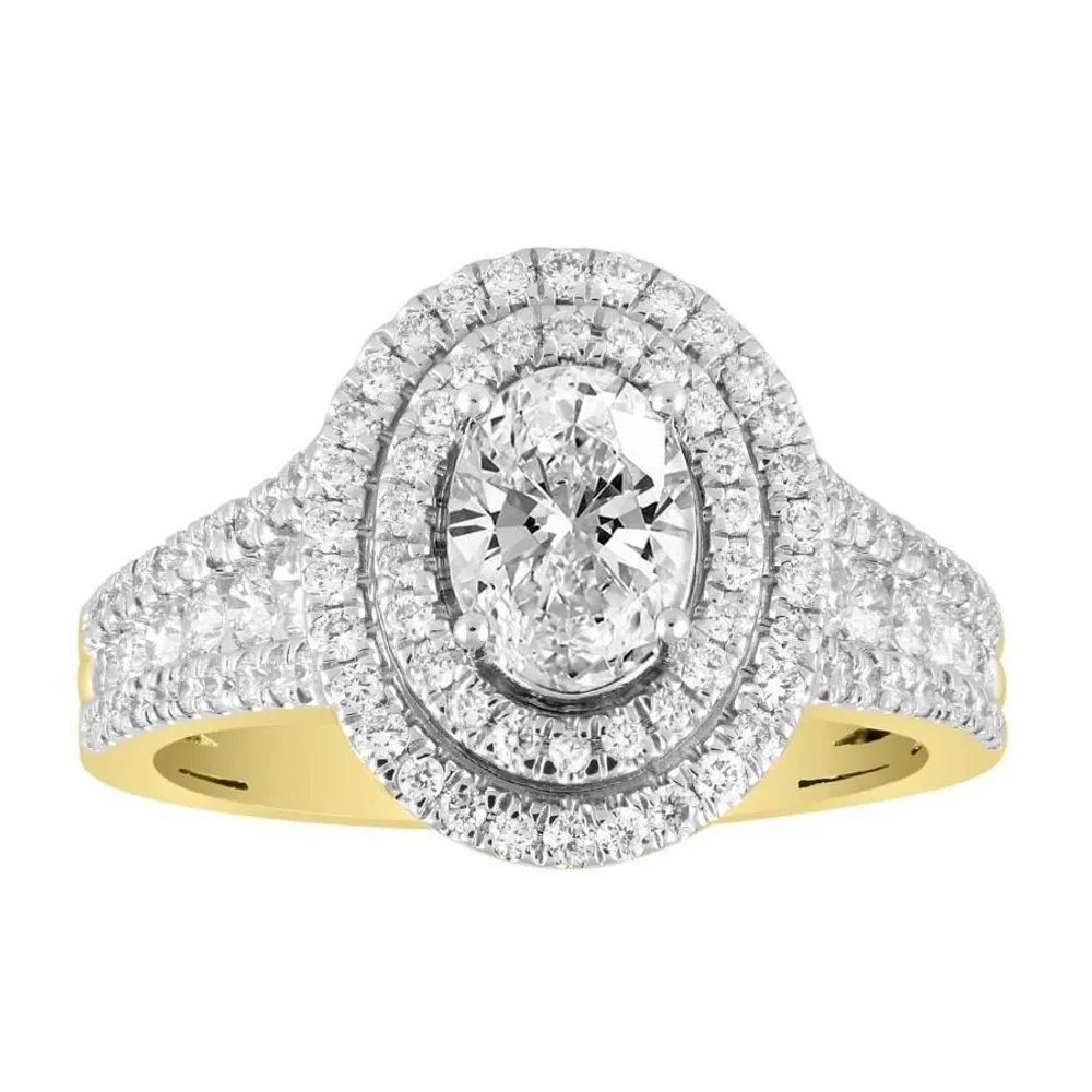 LADIES ENGAGEMENT RING SETTING 1 1/2 CT TW ROUND DIAMOND 14K YELLOW GOLD-CTR 3/4 CT OVAL (THE CENTER DIAMOND IS SOLD SEPARATELY) (SI QUALITY)