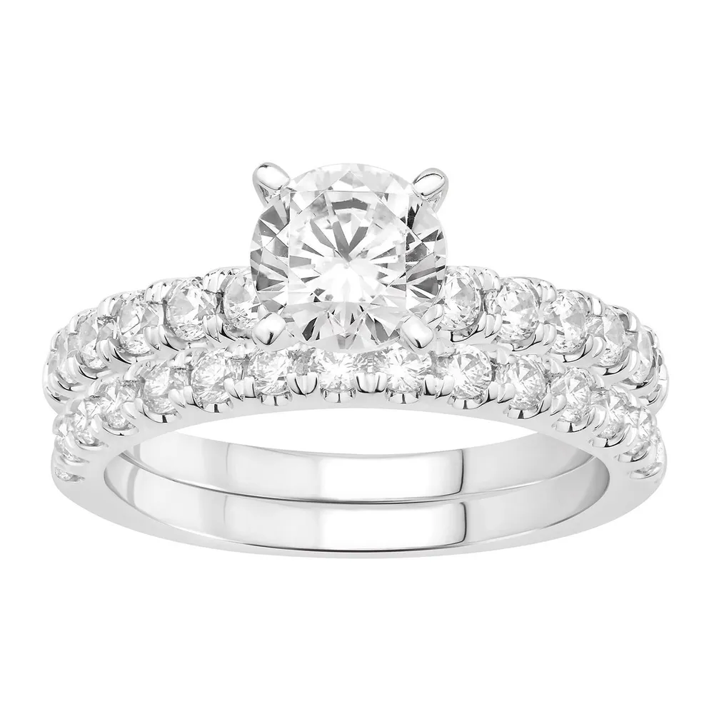 LADIES BRIDAL RING SET 1 CT ROUND DIAMOND 14K WHITE GOLD(CENTER-1