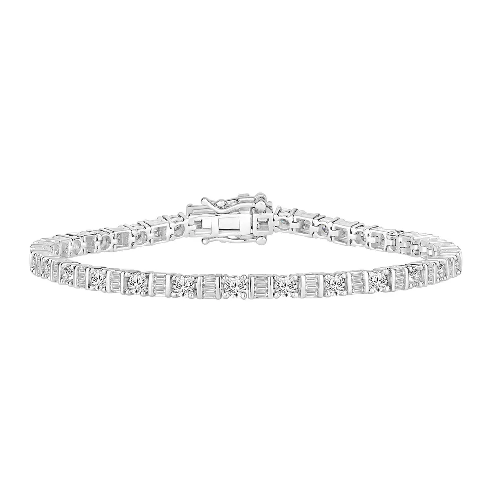 LADIES BRACELET 3 CT ROUND/BAGUETTE DIAMOND 14K WHITE GOLD