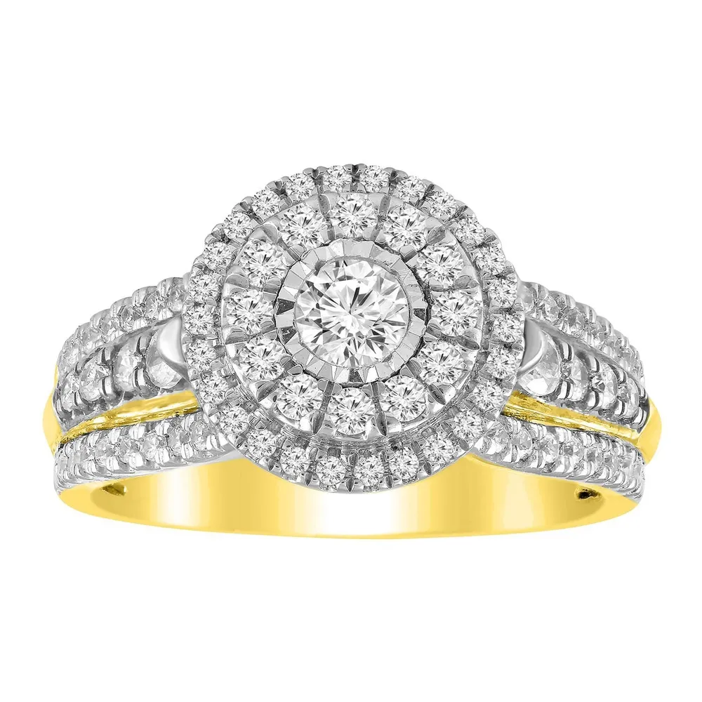 LADIES BRIDAL RING 1 CT ROUND DIAMOND 14K TT WHITE/YELLOW GOLD