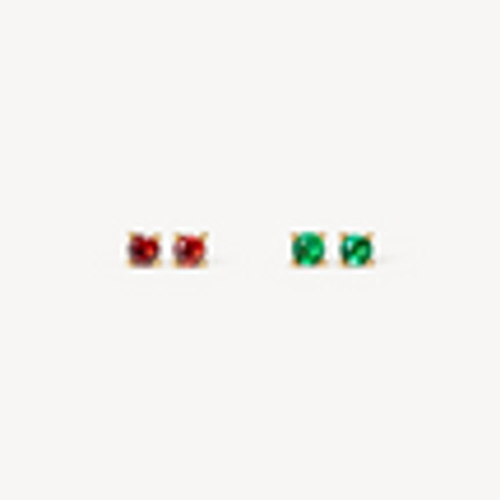 Red & Green Bijou Stud Earring Duo