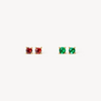 Red & Green Bijou Stud Earring Duo