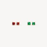 Red & Green Bijou Stud Earring Duo