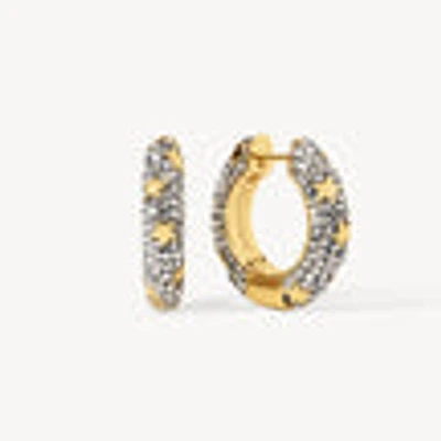 Silver Shade Star Studded Medium Sparkle Hoop Earrings