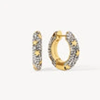 Silver Shade Star Studded Medium Sparkle Hoop Earrings