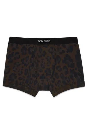 Printed Cotton Stretch Jersey Boxer Briefs With Logo
