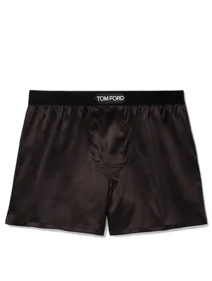 Solid Silk Short Boxers With Logo