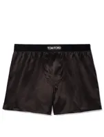 Solid Silk Short Boxers With Logo