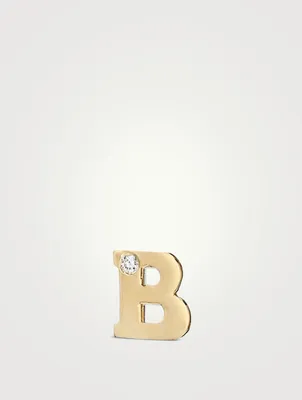 Love Letter 14K Gold B Initial Stud Earring With Diamond