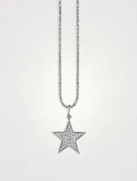 14K White Gold Medium Star Pendant Necklace With Diamonds