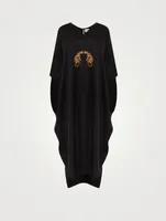 Xim Linen-Blend Maxi Kaftan With Exotic Cat Embroidery