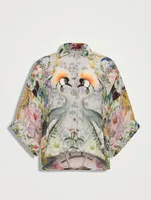 Kimono Top Crowned Cranes Print