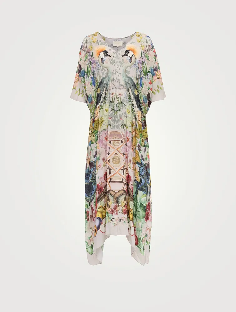 Guida Midi Kaftan Crowned Cranes Print