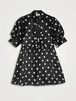 Re-Cut Satin Puff Sleeve Mini Dress Polka Dot