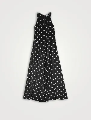 Re-Cut Satin Sleeveless Maxi Dress Polka Dot