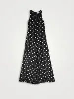 Re-Cut Satin Sleeveless Maxi Dress Polka Dot