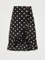 Re-Cut Satin Frill Midi Skirt Polka Dot