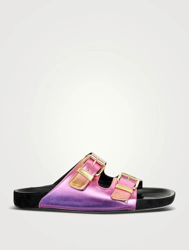 Lennyo Metallic Leather Slide Sandals