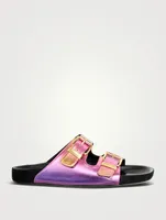 Lennyo Metallic Leather Slide Sandals