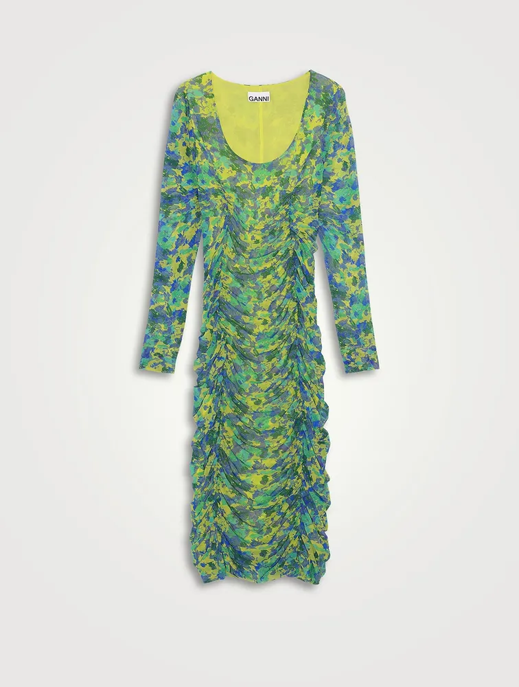 Ruched Midi Dress Floral Print