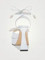 Double Bow Crystal-Embellished Leather Platform Sandals