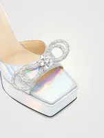 Double Bow Crystal-Embellished Leather Platform Sandals