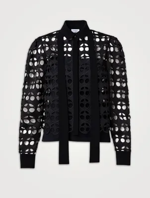 Dot Cut-Out Embroidered Blouse