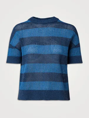 Striped Wool Short-Sleeve Sweater